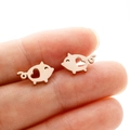 Close-up of pig shaped stud earrings in rose gold finish with heart detail - Pig (371) / Rose Gold