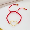 Minimalist red braided rope bracelet with gold hollow heart pendant for women - Gold - Red Braided Rope