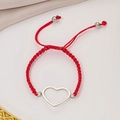 Handmade red braided lucky rope bracelet featuring a cut-out stainless steel heart charm - Steel - Red Braided Rope