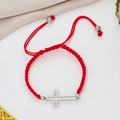 Minimalist red braided lucky bracelet with silver cross pendant and adjustable cord strap - Steel Color Red Rope
