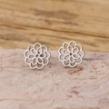 French vintage mandala flower stud earrings in hollow stainless steel on a stone base - Steel