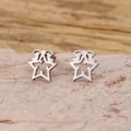 Minimalist silver star stud earrings in stainless steel with elegant cutout patterns - Star Bow Style (900) / Steel