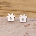 Minimalist silver stainless steel gift box stud earrings with hollow star patterns - Star Gift Box Style (894) / Steel