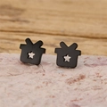Macro detail of black matte stainless steel earrings with hollow star gift box design - Star Gift Box Style (894) / Black