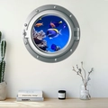 3D Bullauge Wandtattoo mit Unterwasserwelt und tropischen Fischen im modernen Schlafzimmer - Paletten-Doktorfisch & Tropische Fische Stil (CH-X056) / 35x35cm