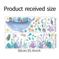 Dimensions détaillées du lot de stickers muraux baleines et monde marin sur fond blanc - Style Monde Sous-marin Dessin Animé (LD96007) / Ensemble De Deux Feuilles