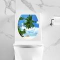 Détail d'un autocollant pour abattant de WC avec décor de plage tropicale et palmiers - Palmiers de Plage Ciel Bleu (M-156) / 29x34cm