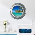 Detail of 3D porthole wall sticker with tropical beach and palm trees in a kitchen - Sunny Beach & Palm Tree Style (CH-X060) / 35x35cm