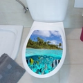 Autocollant étanche pour abattant de WC avec décor océan, poissons et palmiers - Poissons Tropicaux de l'Océan Bleu (M-158) / 29x34cm