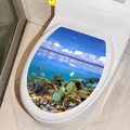 Macro detail of a 3D underwater world toilet lid sticker with coral reefs and tropical fish - 3D Underwater Coral Reef (M-159) / 29x34cm