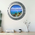 Creative 3D ocean porthole wall sticker with tropical fish and coral reef landscape - Coral Reef & Ocean Scenery Style (CH-X061) / 35x35cm