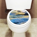 Waterproof toilet lid sticker featuring a tropical sunset beach and ocean waves landscape - Seaside Sunset Waves (M-160) / 29x34cm