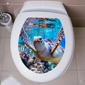 Detailed 3D ocean toilet lid decal featuring a green sea turtle swimming in coral reefs - 3D Sea Turtle Swimming (M-162) / 29x34cm