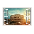 3D faux window wall sticker featuring the Colosseum in Rome during sunset view - Roman Colosseum Sunset Landscape (JC053)