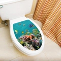 Detail view of marine world toilet cover sticker featuring coral reefs and tropical fish - Ocean World Tropical Fish (M-165) / 29x34cm