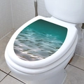 Detail of ocean-themed toilet lid sticker featuring silver fish over deep blue sea - Deep Blue Ocean Silver Fish (M-166) / 29x34cm