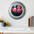 3D porthole wall decal featuring pink jellyfish in deep blue sea for home decoration - Pink Transparent Glowing Jellyfish Style (CH-X066) / 35x35cm