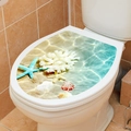 Realistic ocean beach toilet lid sticker with 3D starfish and coral detail on tile background - Ocean Beach Theme Shells (M-168) / 29x34cm