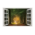 Detail of 3D forest window wall sticker showing white frames and autumn trees - Autumn Forest Path Landscape (JC056)