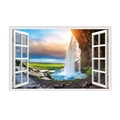 Detail of 3D waterfall wall sticker with elegant white window frame design for decor - Natural Waterfall Landscape (JC058)