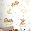 Detail of watercolor brown bear, yellow moon and stars wall stickers in a nursery setting - 30*90CM/FX-D390 / Yellow