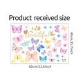Detailweergave van vlinder en bloem muurstickers met decoratieve tekst en de afmetingen - Kleurrijke Vlinderbloem (Beautiful Style)