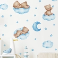 Cartoon wall stickers with brown bears, blue moon and stars for kids' bedroom decoration - 30*90cm/FX-D388 / Blue