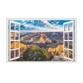 Detail of 3D window wall sticker showing a grand canyon landscape with white window frames - Grand Canyon Natural Scenery (JC071)