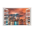 3D fake window wall sticker featuring a sunset cityscape view of New York skyline - New York Manhattan Night Skyline (JC074)