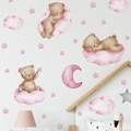 Zelfklevende aquarel muurstickers met bruine beren, roze wolken en maan voor de kinderkamer - 30*90CM/FX-D389 / Roze