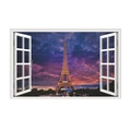 Detail of 3D fake window wall sticker showing Eiffel Tower at sunset landscape - Paris Eiffel Tower Sunset Landscape (JC075)