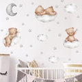 Muurstickers voor de kinderkamer met beren, wolken en sterren in zachte waterverf stijl - 30*90CM/FX-D286 / Grijs