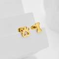 Asymmetric gold paw print and bone stud earrings in polished stainless steel for women - Gold