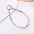 Ciondolo per telefono alla moda con perle finte bianche e accenti di strass iridescenti - Perla Artificiale Bianca Anello Strass (K2106)