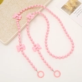 Pink beaded crossbody strap with bow accents and spring rings for phone cases and bags - Pink Beaded Crossbody / Pink