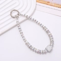 Ciondolo per telefono con perle bianche di lusso, strass brillanti e chiusura in metallo - Perla Artificiale Bianca Strass Quadrato (K2109)