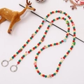 Christmas beaded phone lanyard with Santa and reindeer charms in red and green colors - Crossbody Chain / Soft Clay Christmas Beaded Style (K2199)