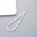 Pastelkleurige kralen telefoonketting met hartjes en witte imitatieparels voor pols - Macaron Hart Stijl (K2206)