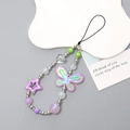 Handgefertigte Y2K Perlen-Handykette mit lila Schmetterling und Sternenanhänger in Grün - Lila Schmetterling Stil (K2239) - Ausverkauf