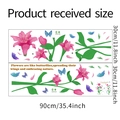 Detail van de muursticker met roze lelies en blauwe vlinders afmetingen van 30x90cm - 30x90cm (2 Vellen)