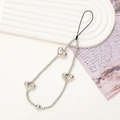 Cinturino da polso per cellulare a perline argentate con tre cuori in metallo lucido - Stile Perle Cuore Argento (K603)