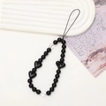 Cinturino per telefono fatto a mano con perline nere e ciondoli a cuore e stella - Stile Perle Cuore Nero (K604)