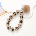 Leopard print plush ball phone charm and keychain with stylish brown pompom and silver clip - Brown