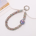Dragonne de téléphone faite main avec boule en strass colorés et anneau en métal argenté - Anneau Et Boule Multicolores (K2203)