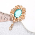 Vintage gold alloy brooch with emerald green gemstone and dangling teardrop pendant - Gold Base Blue Gem (D1332)