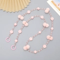 Detail of pink floral beaded phone strap with soft faux fur pom-poms and metal clasp - Floral Plush Ball Beaded (K2455)