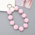Dragonne de téléphone en peluche rose et perles argentées avec anneau en métal - Pendentif 10 Pompons / Rose (K2463)