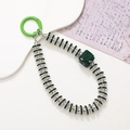 Bijou de téléphone vert perlé avec cube strass et mousqueton rond argenté chic - Anneau Vert Foncé Strass Carré (K2438)