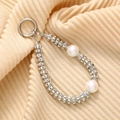 Bijou de téléphone élégant avec perles de cristal et grandes perles blanches - Perles Blanches Strass Coloré (K2954)