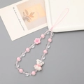 Cute pink beaded phone strap with white 3D teddy bear charm and floral accents - Pink Bear Style / Pink (K1931 Cute Bear Phone Chain)